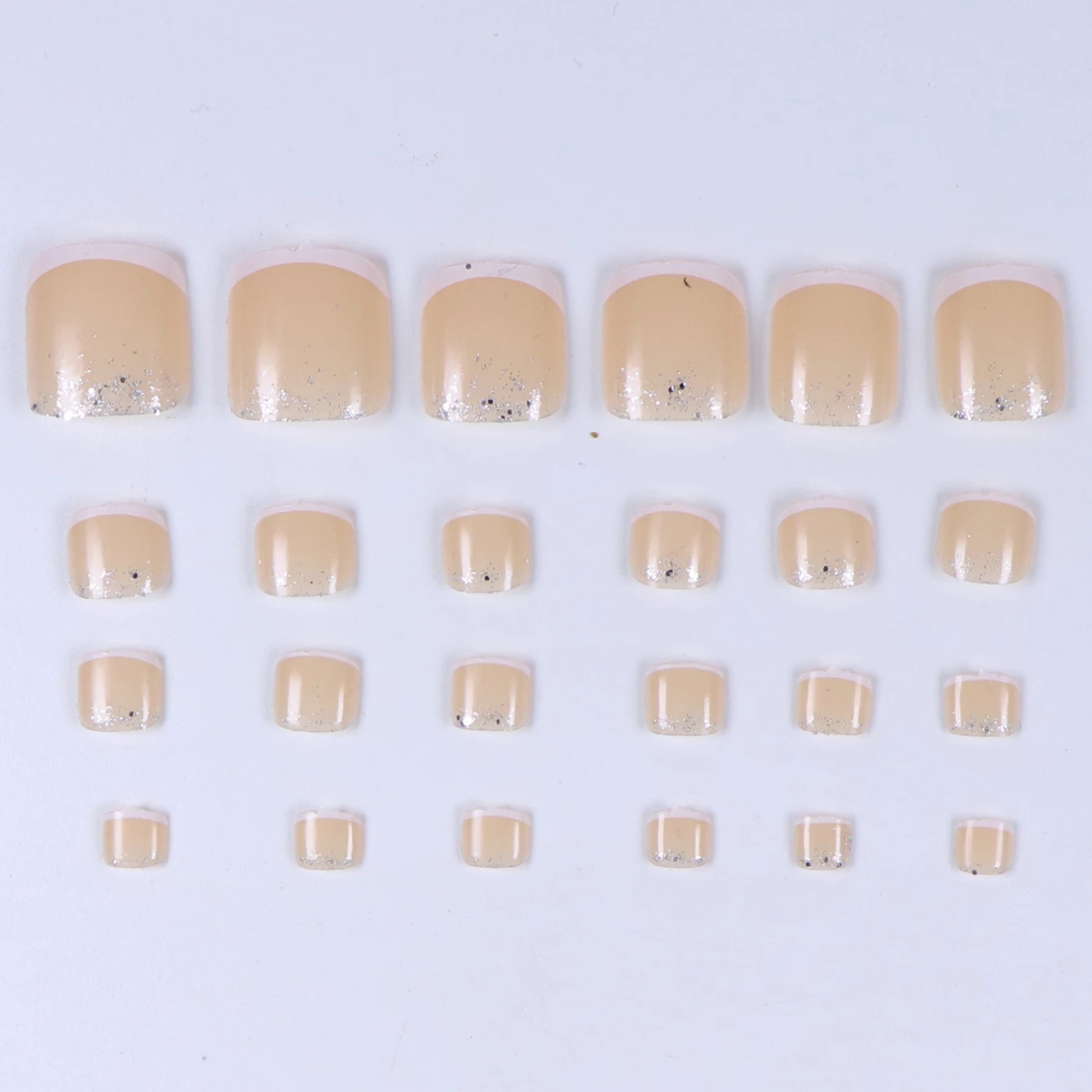 24pcs French Fake Toenails Pink Gradient Full Cover Short Square Toe Nails Foot Nails Tips for Women Girls
