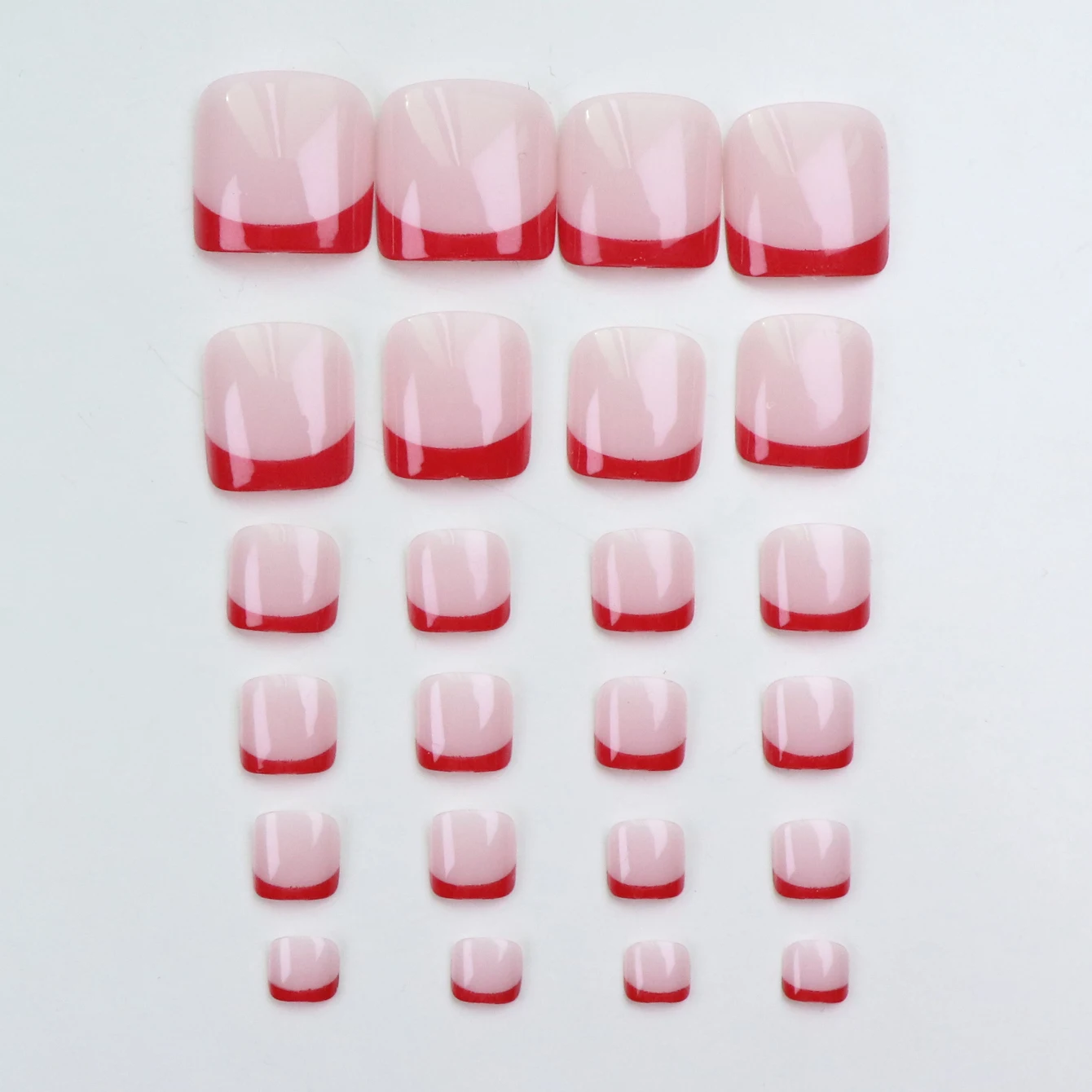 24pcs French Fake Toenails Pink Gradient Full Cover Short Square Toe Nails Foot Nails Tips for Women Girls