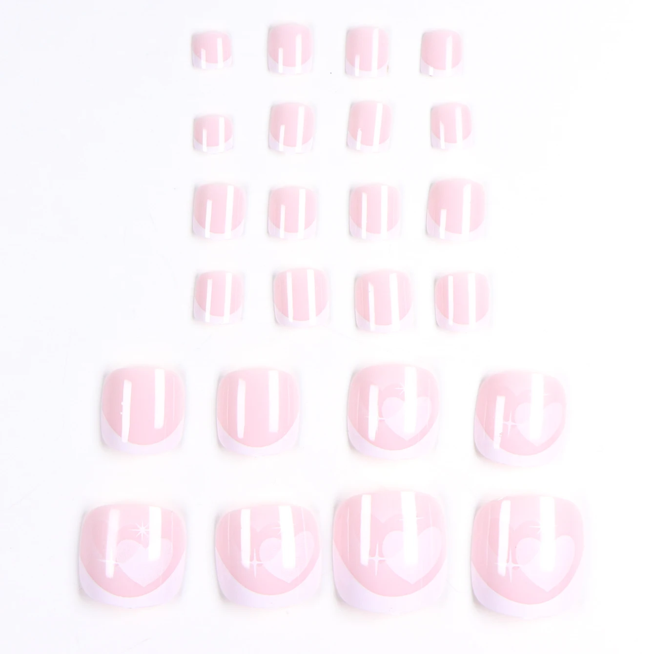 24pcs French Fake Toenails Pink Gradient Full Cover Short Square Toe Nails Foot Nails Tips for Women Girls