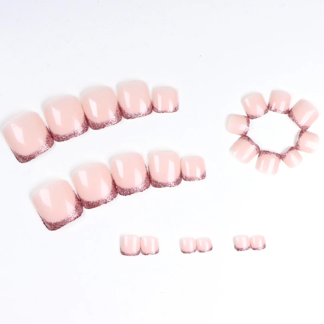 24pcs French Fake Toenails Pink Gradient Full Cover Short Square Toe Nails Foot Nails Tips for Women Girls