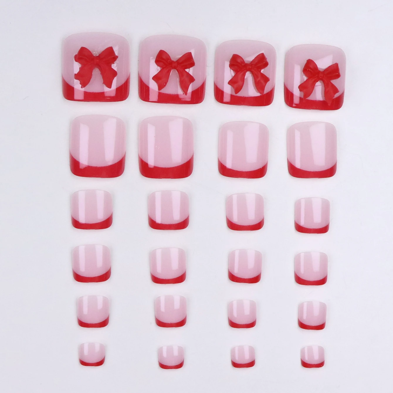 24pcs French Fake Toenails Pink Gradient Full Cover Short Square Toe Nails Foot Nails Tips for Women Girls