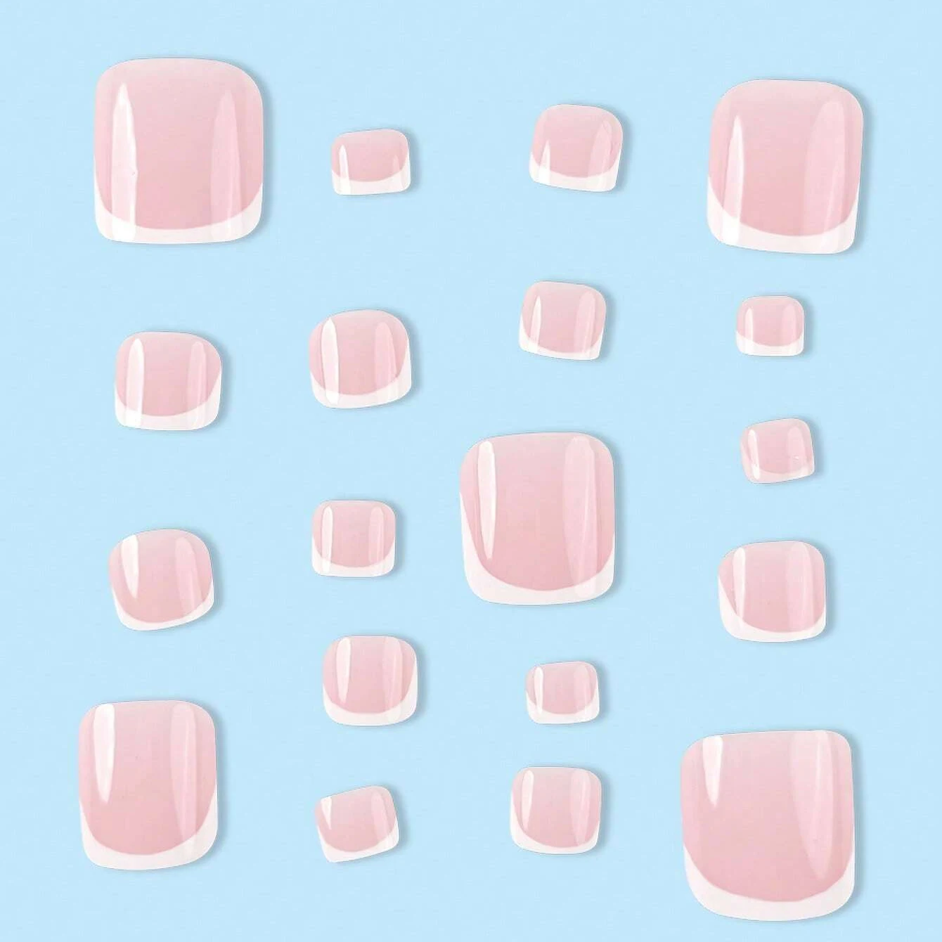 24pcs French Fake Toenails Pink Gradient Full Cover Short Square Toe Nails Foot Nails Tips for Women Girls