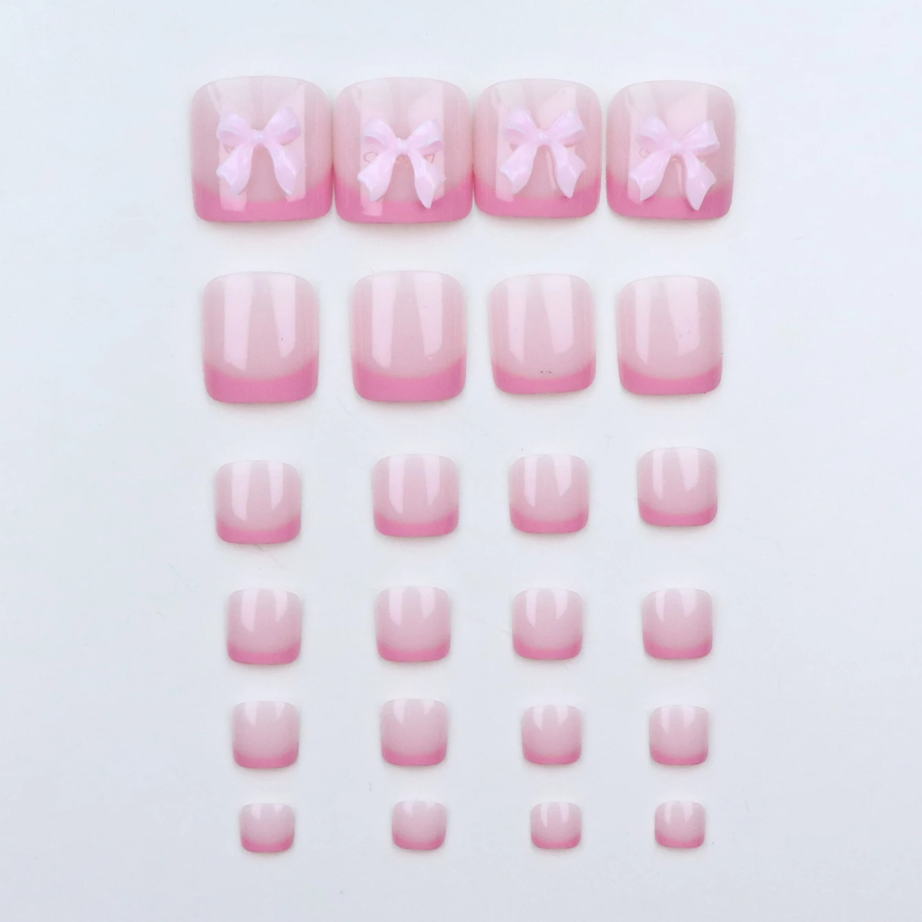 24pcs French Fake Toenails Pink Gradient Full Cover Short Square Toe Nails Foot Nails Tips for Women Girls