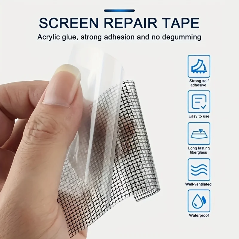 Strong Adhesive Fiberglass Mesh Repair Tape - Waterproof Mosquito Net and Fabric Patch, Easy to Use