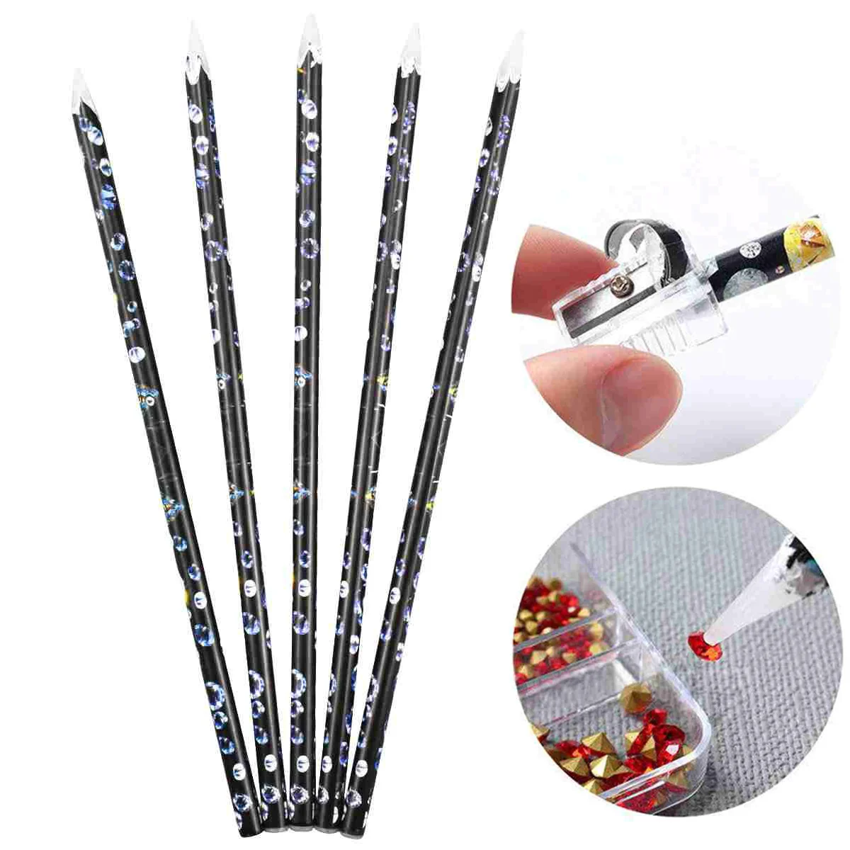 1/2/3/5PCS Nail Art Dotting Pencil Rhinestone Picker Contactless Pick Up Tool For Crystal Wax Pencil For Stones Accessories