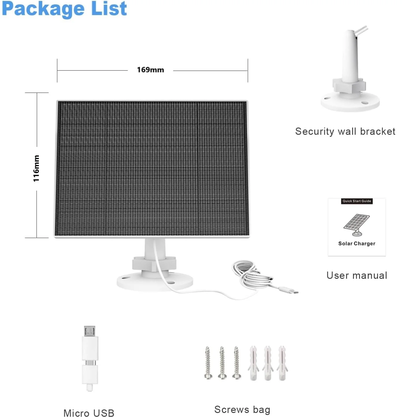 10W 6V Outdoor Portable Solar Panel Charger Waterproof 6.7ft Cord 2-in-1 Micro USB Type-C for Security Camera USB Powered Device
