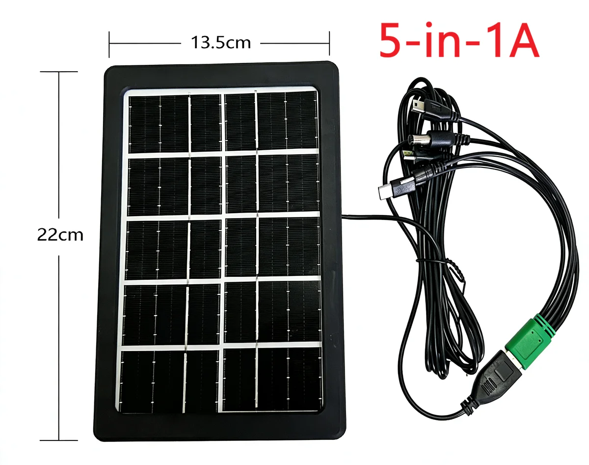 10W 6V Outdoor Portable Solar Panel Charger Waterproof 6.7ft Cord 2-in-1 Micro USB Type-C for Security Camera USB Powered Device