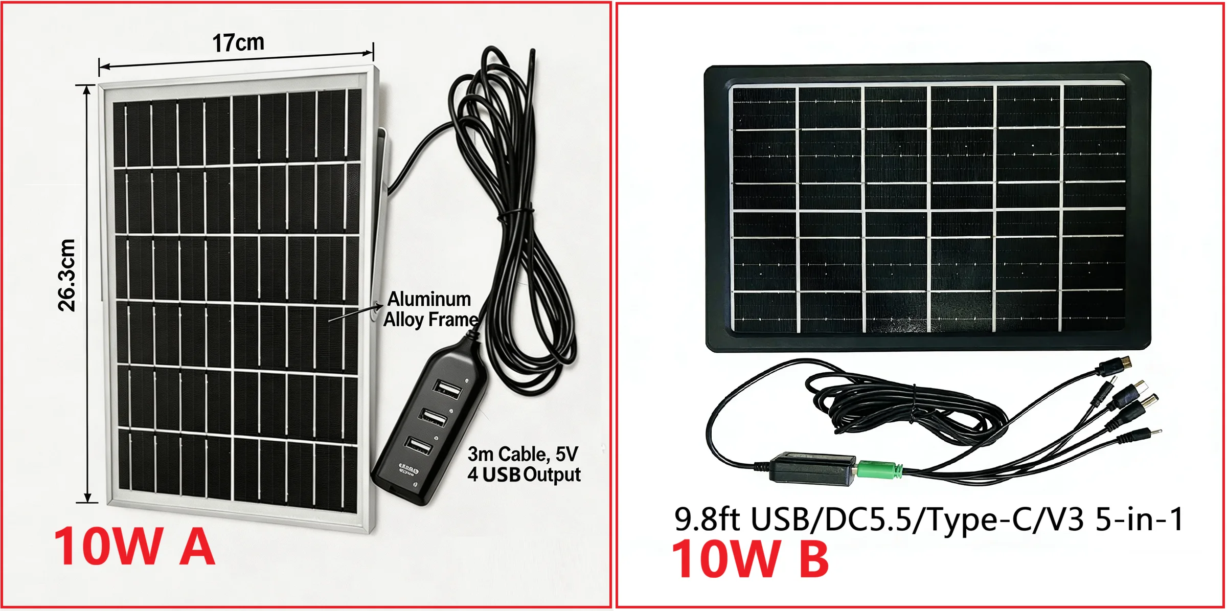 10W 6V Outdoor Portable Solar Panel Charger Waterproof 6.7ft Cord 2-in-1 Micro USB Type-C for Security Camera USB Powered Device