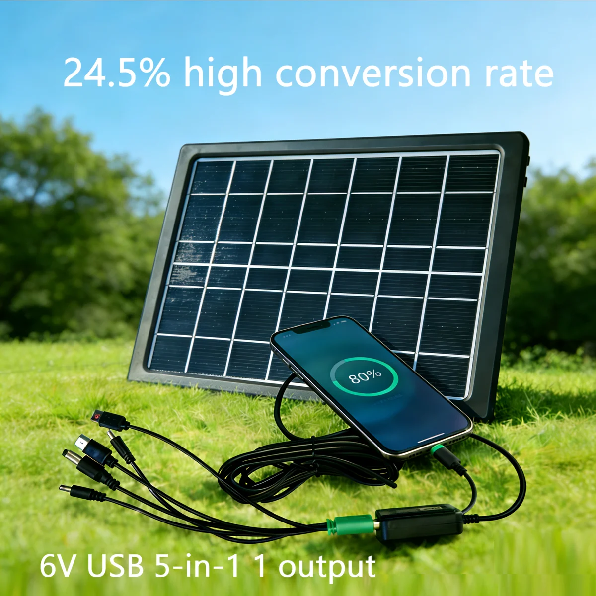 10W 6V Outdoor Portable Solar Panel Charger Waterproof 6.7ft Cord 2-in-1 Micro USB Type-C for Security Camera USB Powered Device