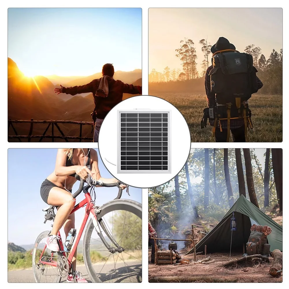 10W 6V Outdoor Portable Solar Panel Charger Waterproof 6.7ft Cord 2-in-1 Micro USB Type-C for Security Camera USB Powered Device