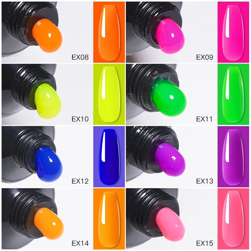 MEET ACROSS 20ml Fluorescent Extension Nail Gel Bright Pink Blue Purple UV Hard Gel Nails Finger Prolong Neon Buliding Gel