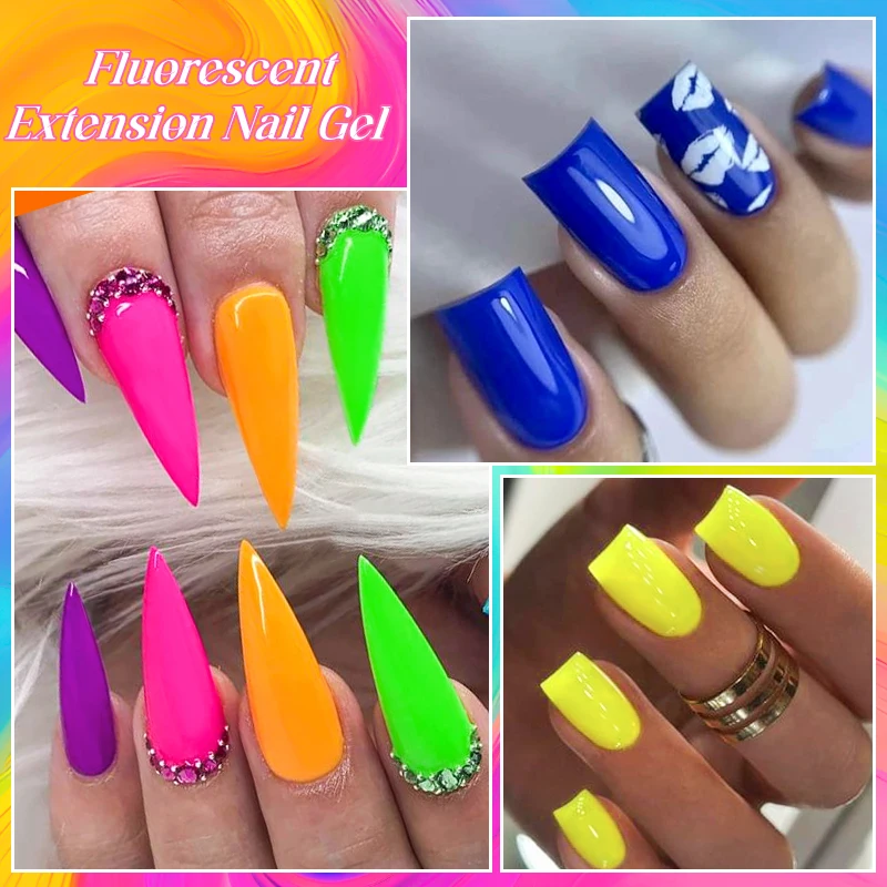 MEET ACROSS 20ml Fluorescent Extension Nail Gel Bright Pink Blue Purple UV Hard Gel Nails Finger Prolong Neon Buliding Gel