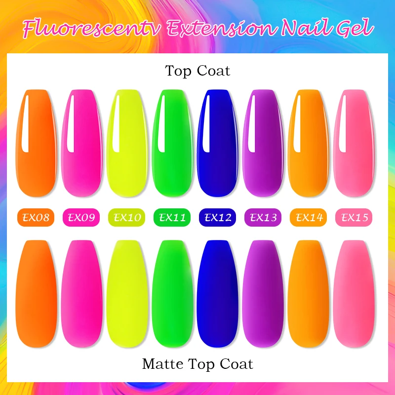 MEET ACROSS 20ml Fluorescent Extension Nail Gel Bright Pink Blue Purple UV Hard Gel Nails Finger Prolong Neon Buliding Gel