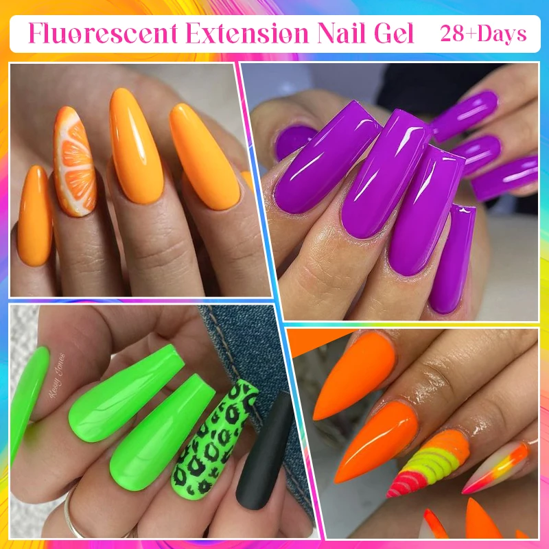 MEET ACROSS 20ml Fluorescent Extension Nail Gel Bright Pink Blue Purple UV Hard Gel Nails Finger Prolong Neon Buliding Gel