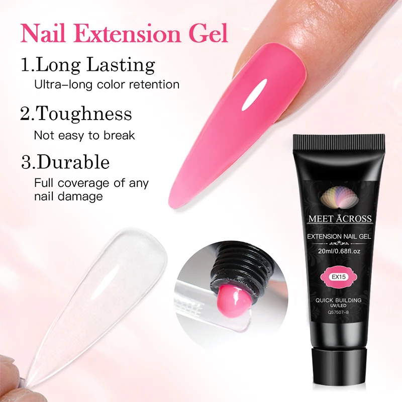 MEET ACROSS 20ml Fluorescent Extension Nail Gel Bright Pink Blue Purple UV Hard Gel Nails Finger Prolong Neon Buliding Gel