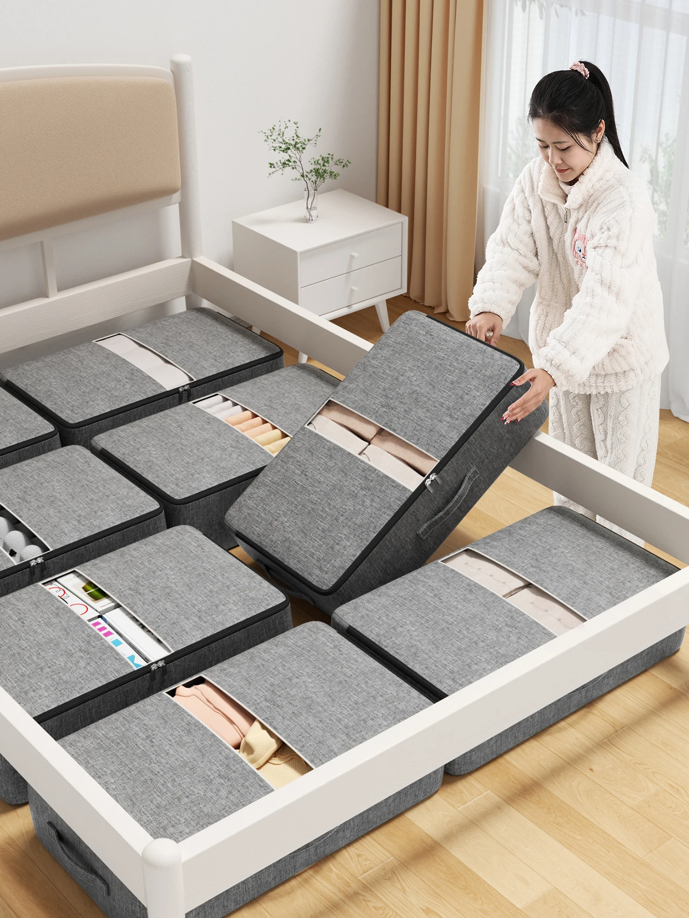 Extra-large capacity underbed clothing storage bag Quilt blanket storage bag Foldable pants coat storage bag Wardrobe organizer