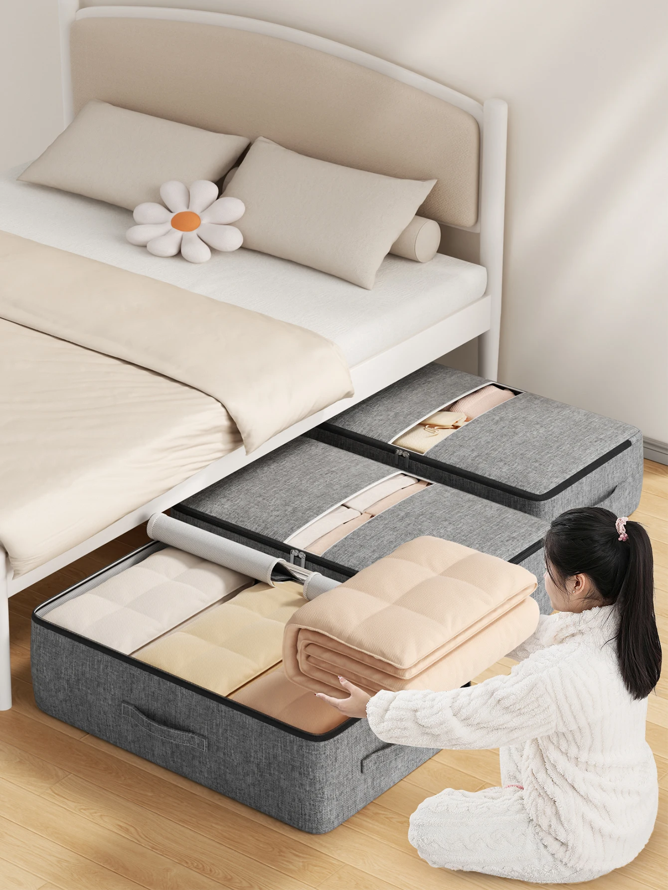 Extra-large capacity underbed clothing storage bag Quilt blanket storage bag Foldable pants coat storage bag Wardrobe organizer