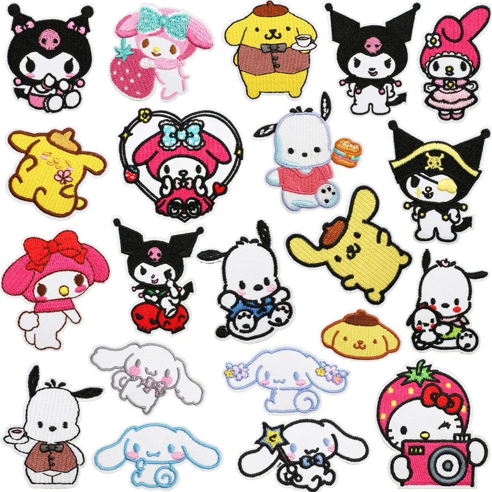 Anime White Dog Patches for Clothing Kawaii Embroidered Patches on Clothes Stickers DIY Ironing Appliques Jacket Jeans Stripes
