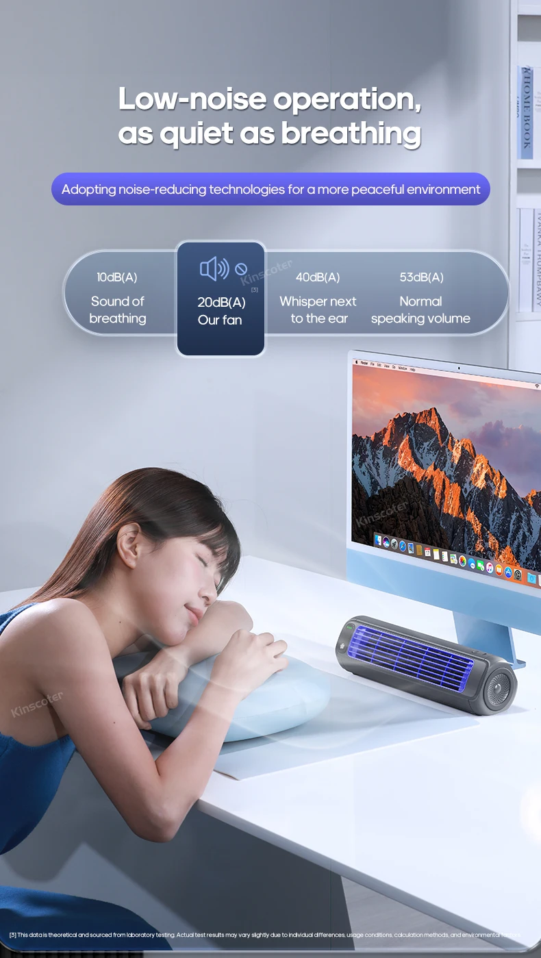 KINSCOTER Portable Air Conditioner Fan 2000mAh Quiet Desktop Tower Fan Wall Non-drilling Circulating Fan 3 Speeds Adjustable