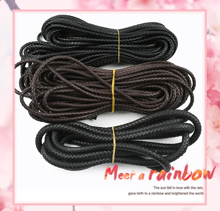 5Meters PU Leather Braided Cord 3-10mm Round Rope DIY Jewelry Making Keychain Bracelet Craft Supplies Black Coffee Macrame