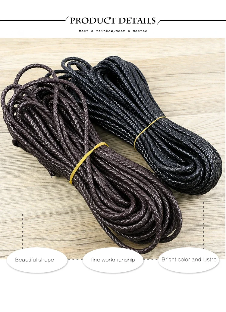 5Meters PU Leather Braided Cord 3-10mm Round Rope DIY Jewelry Making Keychain Bracelet Craft Supplies Black Coffee Macrame