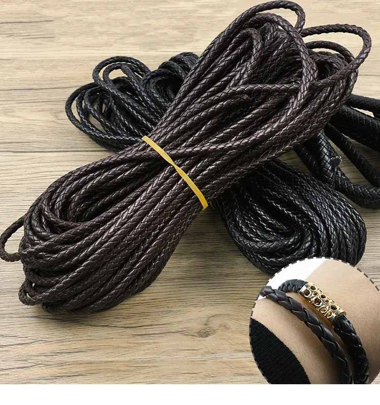 5Meters PU Leather Braided Cord 3-10mm Round Rope DIY Jewelry Making Keychain Bracelet Craft Supplies Black Coffee Macrame