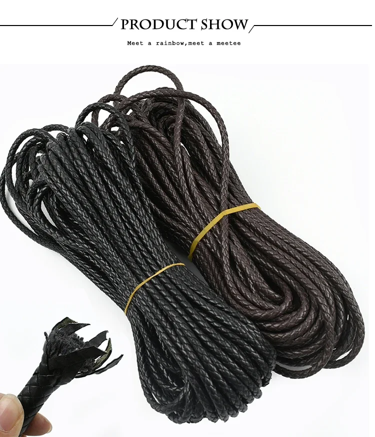 5Meters PU Leather Braided Cord 3-10mm Round Rope DIY Jewelry Making Keychain Bracelet Craft Supplies Black Coffee Macrame