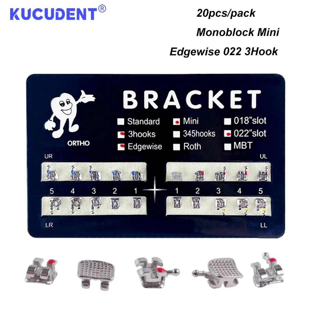 20Pcs/1Pack Dental Orthodontic Brackets Brace Roth/MBT 022 345 Hooks Metal Monoblock Brackets Dentist Treatment Ortho Materials