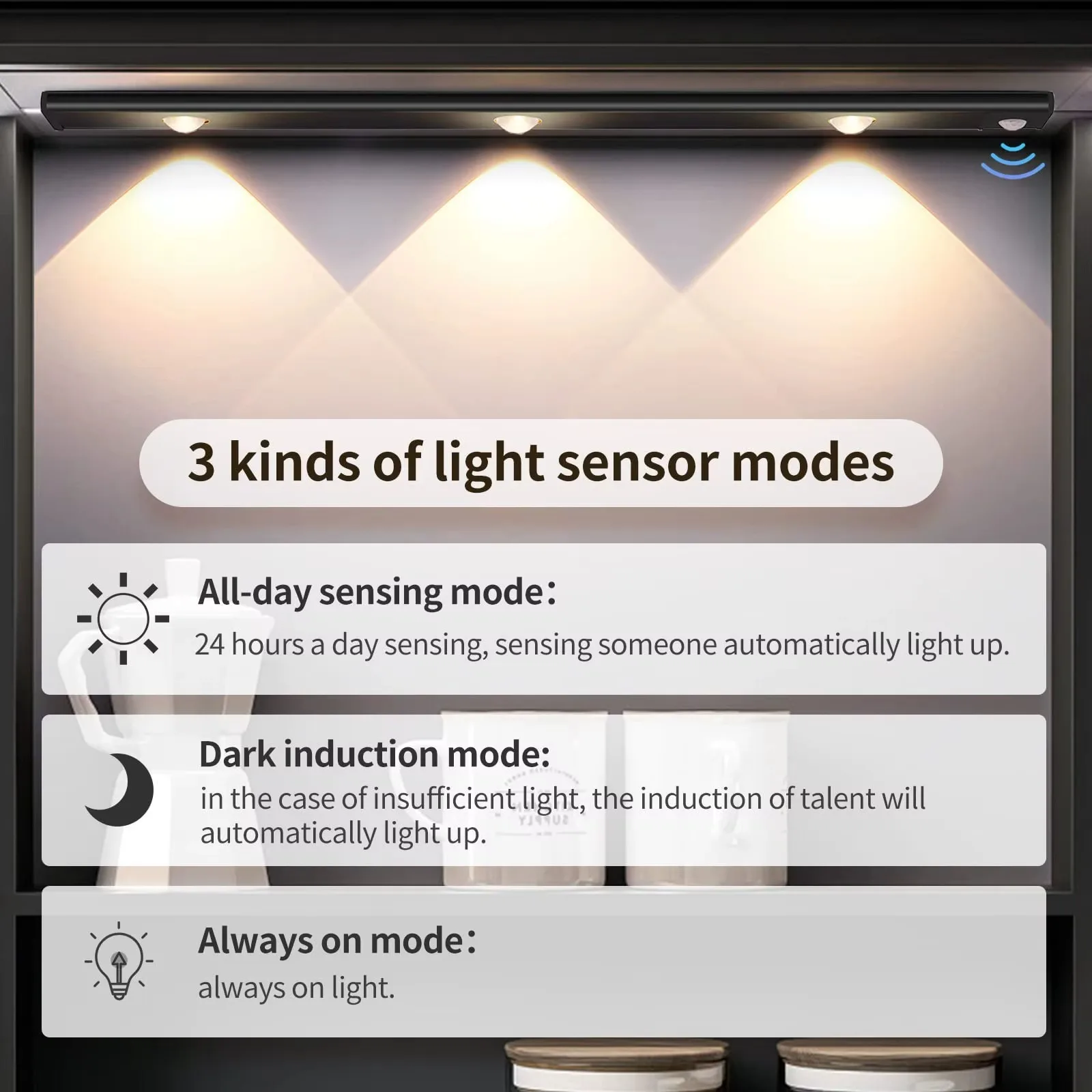 LED Ultra Thin Under Cabinet Lights Motion Sensor Night Light Wireless 3Color Dimmable For Kitchen Cabinet Bedroom Wardrobe Ligh