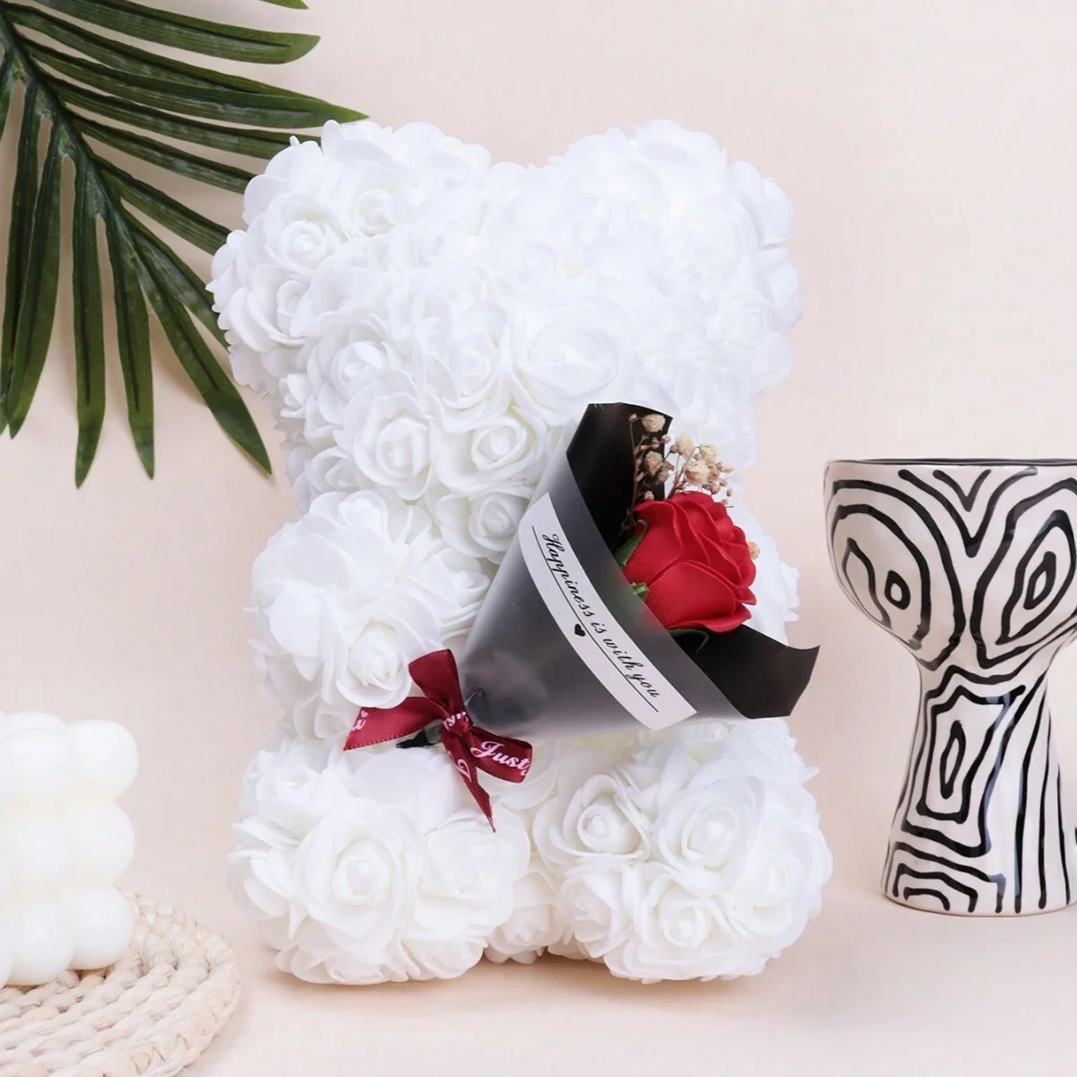 Foam Rose Teddy Bear Carry Bouquet. Ideal for Weddings, Mother's Day, Thank You to Nurses/Teachers or Other Celebrations!