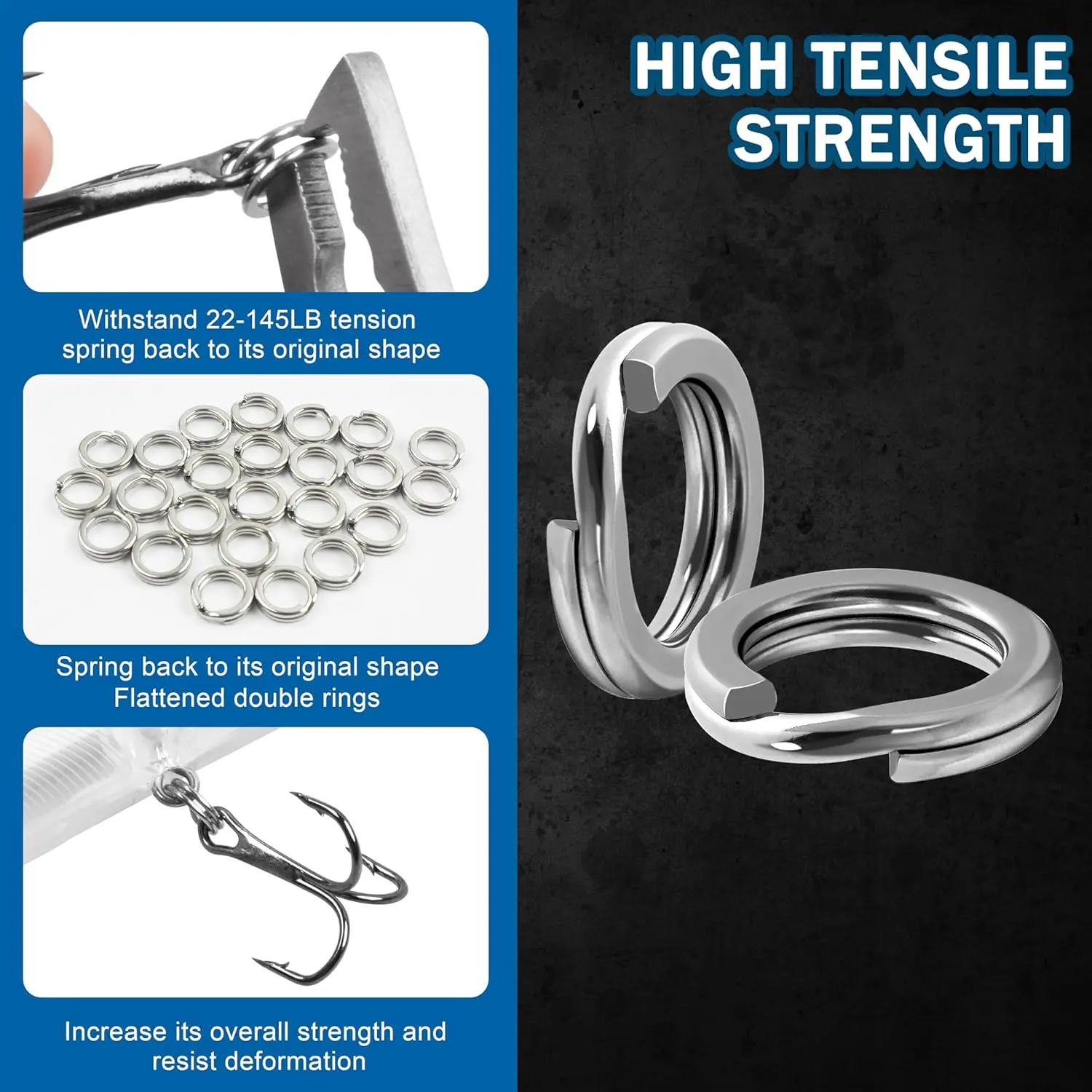 100PCS Fishing Split Rings Stainless Steel Lure Rings Flattened Hyber Split Rings for Fishing Lures Solid Snap Rings Saltwater