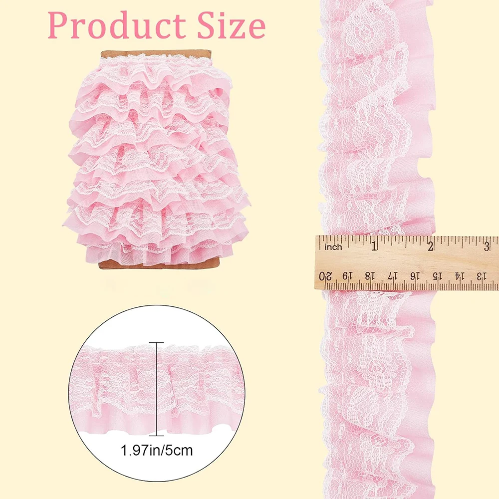 2 Yards Lace Fabric Black White Pink Fold Wave Embroidery Trim DIY Wedding Dress Party Decoration Sew On Applique Crafts