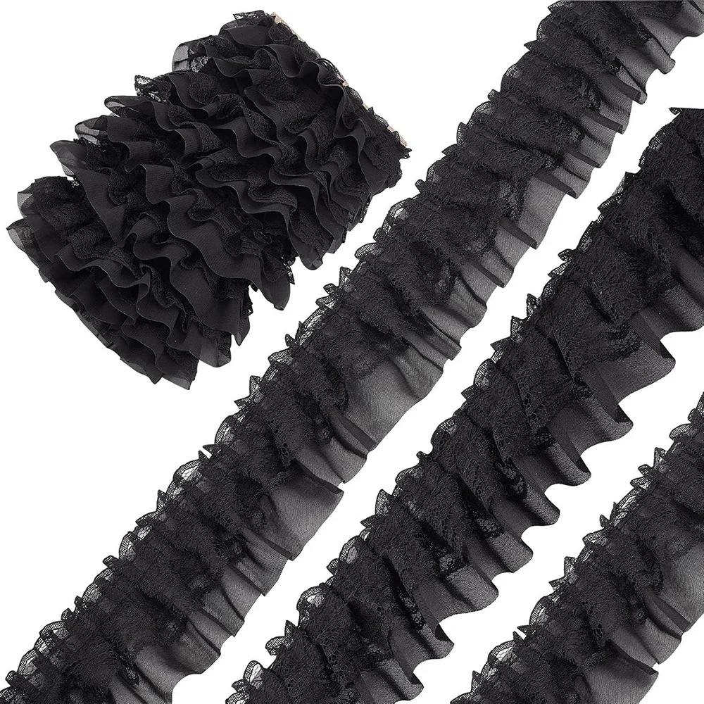 2 Yards Lace Fabric Black White Pink Fold Wave Embroidery Trim DIY Wedding Dress Party Decoration Sew On Applique Crafts