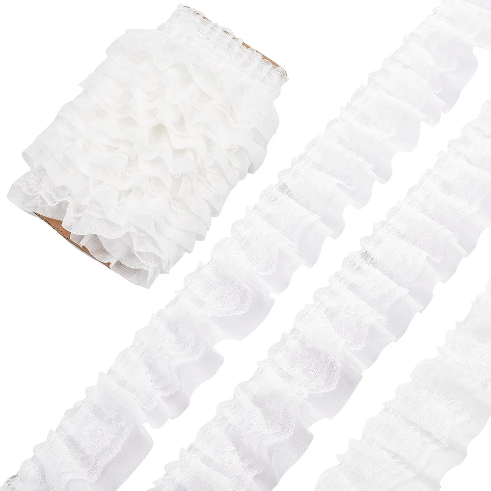 2 Yards Lace Fabric Black White Pink Fold Wave Embroidery Trim DIY Wedding Dress Party Decoration Sew On Applique Crafts