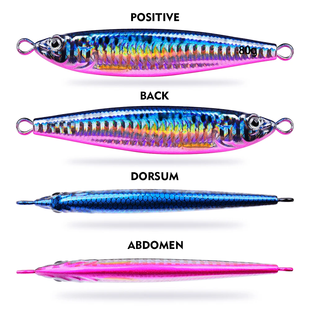 PROBEROS 1/4 PCS Slow Sinking Metal Jig Fishing Lures - 3D Printed Hard Bait with Treble Hooks & Willow Blades