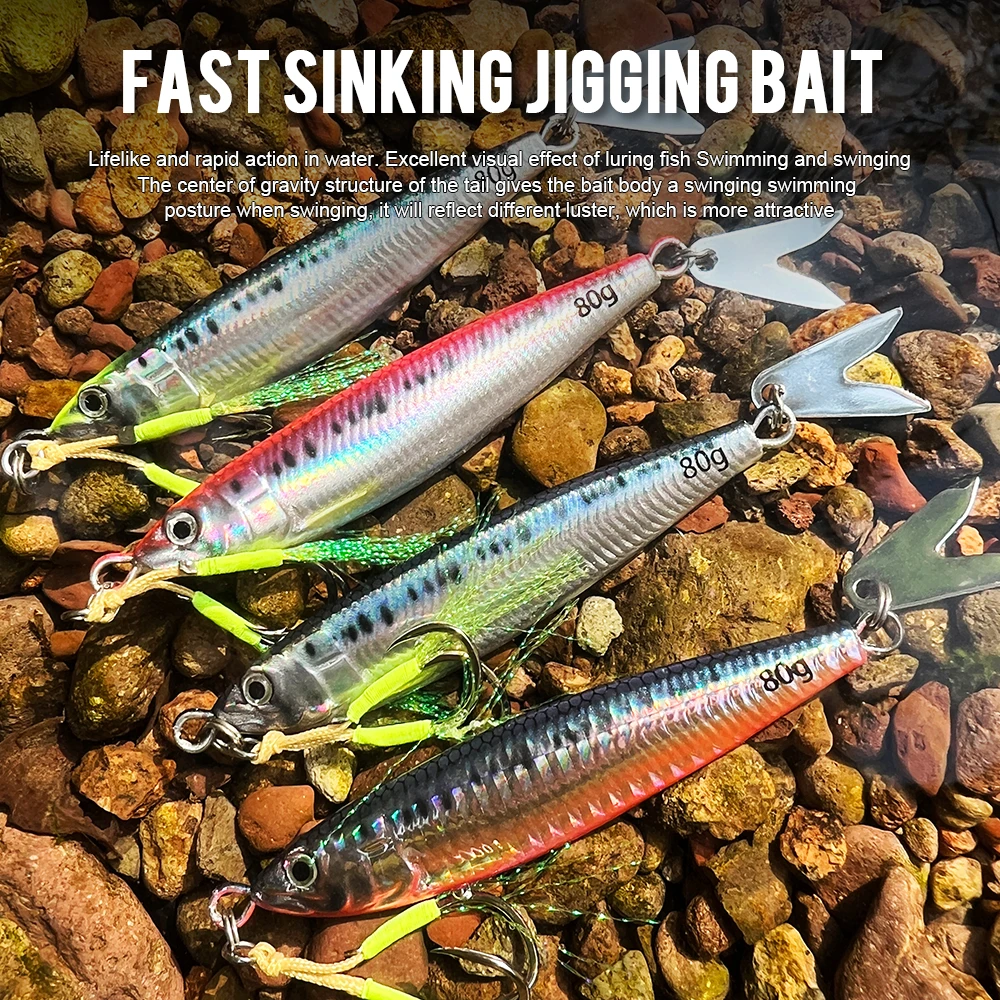 PROBEROS 1/4 PCS Slow Sinking Metal Jig Fishing Lures - 3D Printed Hard Bait with Treble Hooks & Willow Blades