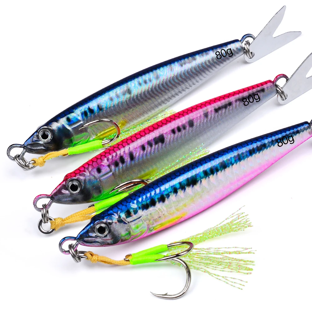 PROBEROS 1/4 PCS Slow Sinking Metal Jig Fishing Lures - 3D Printed Hard Bait with Treble Hooks & Willow Blades
