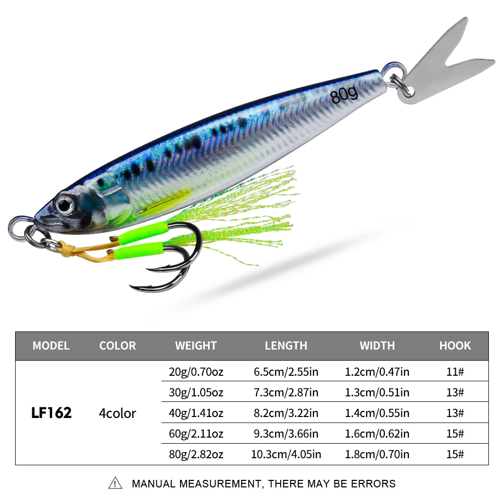 PROBEROS 1/4 PCS Slow Sinking Metal Jig Fishing Lures - 3D Printed Hard Bait with Treble Hooks & Willow Blades