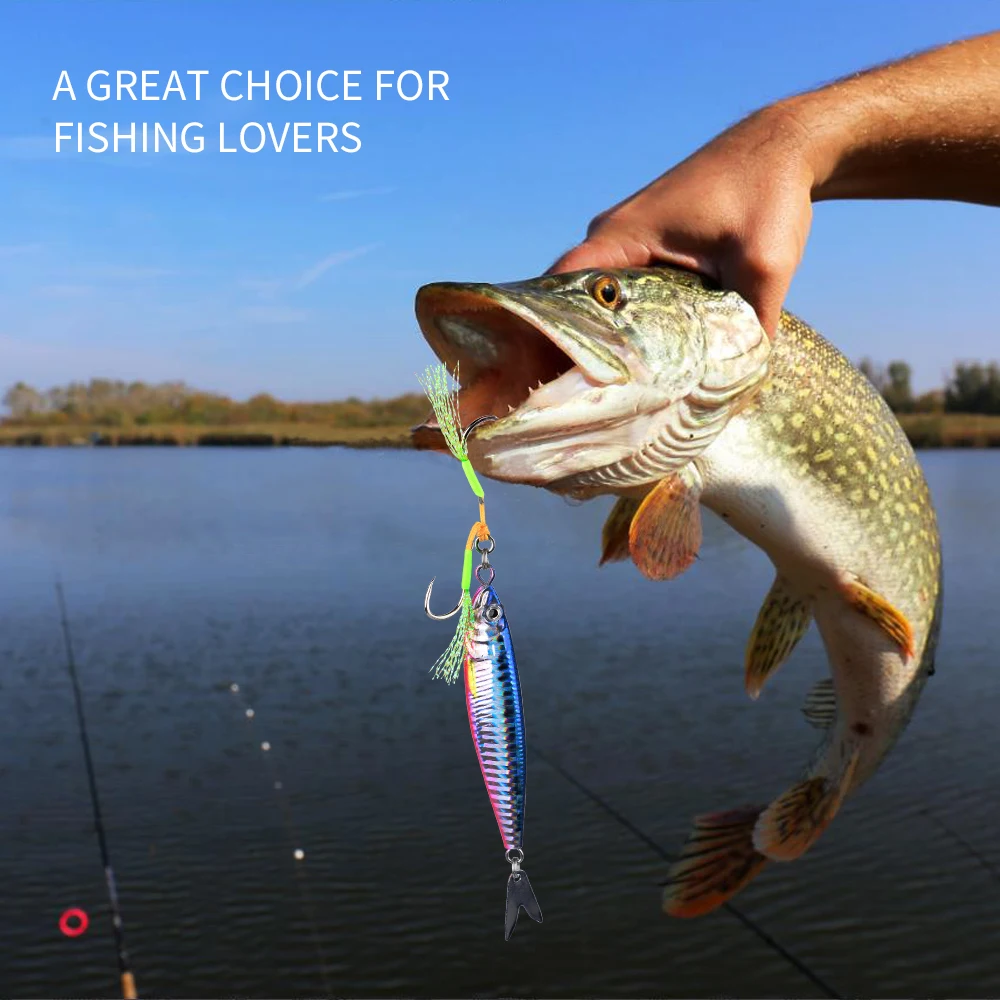 PROBEROS 1/4 PCS Slow Sinking Metal Jig Fishing Lures - 3D Printed Hard Bait with Treble Hooks & Willow Blades