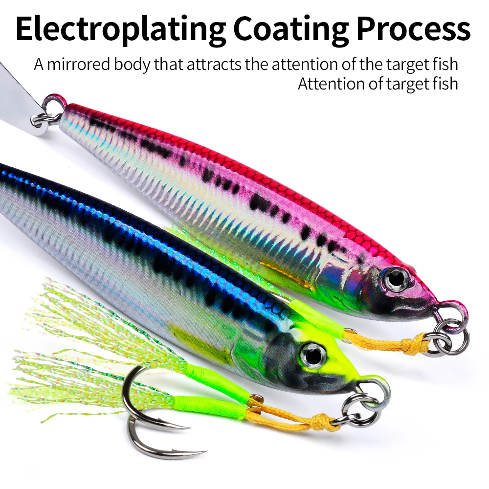 PROBEROS 1/4 PCS Slow Sinking Metal Jig Fishing Lures - 3D Printed Hard Bait with Treble Hooks & Willow Blades