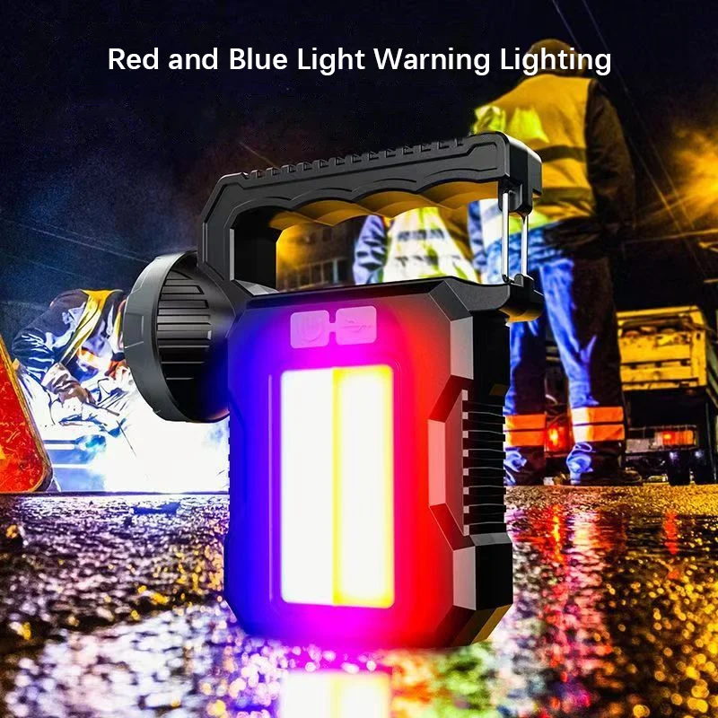 Solar Portable Powerful Rechargeable Flashlight Searchlight With COB Work Light Lantern Outdoor Camping Lamp Hiking Fishing Emer
