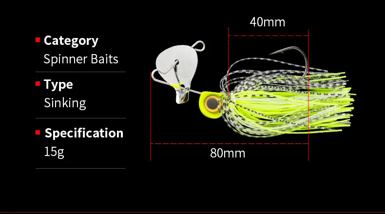 Fishing lure metal bait 15g 0.53OZ spinner bait Big Blade Jig wobbler Fishing lure for bass pike