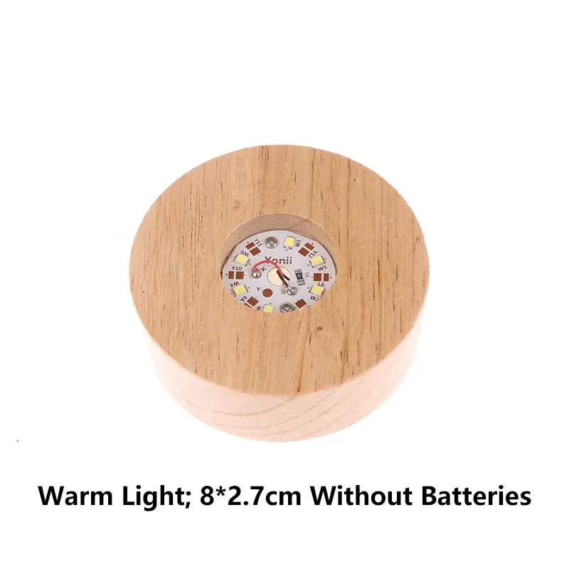 Battery Operated 8/10cm Round Wooden LED Light Dispaly Base Stand Holder able Night Lamp Base Crystal Glass Resin Art Ornaments