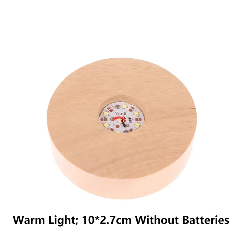 Battery Operated 8/10cm Round Wooden LED Light Dispaly Base Stand Holder able Night Lamp Base Crystal Glass Resin Art Ornaments