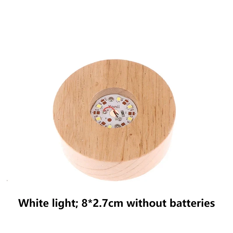 Battery Operated 8/10cm Round Wooden LED Light Dispaly Base Stand Holder able Night Lamp Base Crystal Glass Resin Art Ornaments