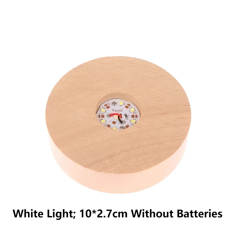 Battery Operated 8/10cm Round Wooden LED Light Dispaly Base Stand Holder able Night Lamp Base Crystal Glass Resin Art Ornaments
