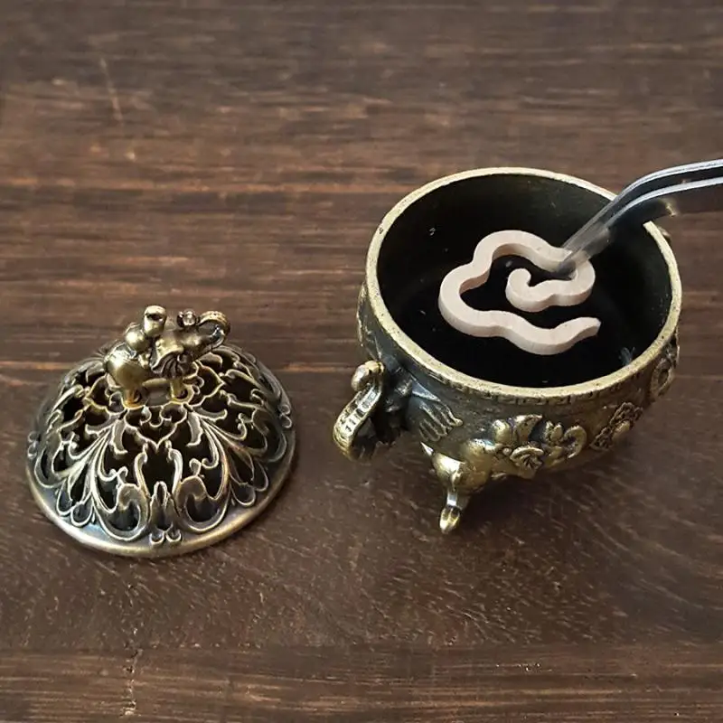 Elephant Lucky Incense Burner Metal Lotus Incense Burner Bowl Incense Holder With Handle Yoga Meditation Home Decor AncientStyle