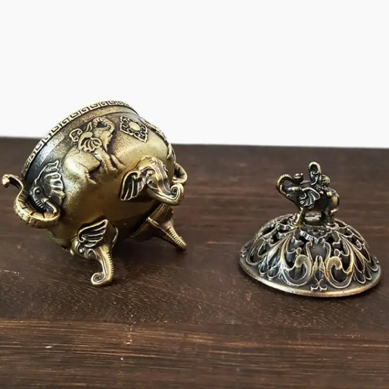 Elephant Lucky Incense Burner Metal Lotus Incense Burner Bowl Incense Holder With Handle Yoga Meditation Home Decor AncientStyle