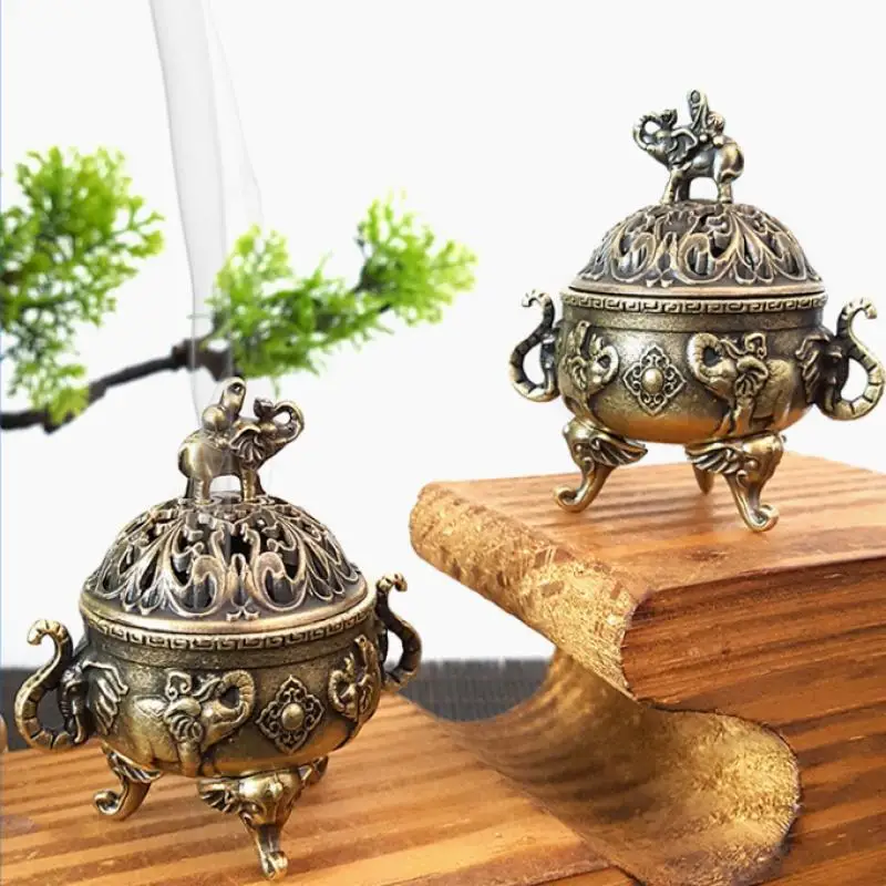 Elephant Lucky Incense Burner Metal Lotus Incense Burner Bowl Incense Holder With Handle Yoga Meditation Home Decor AncientStyle