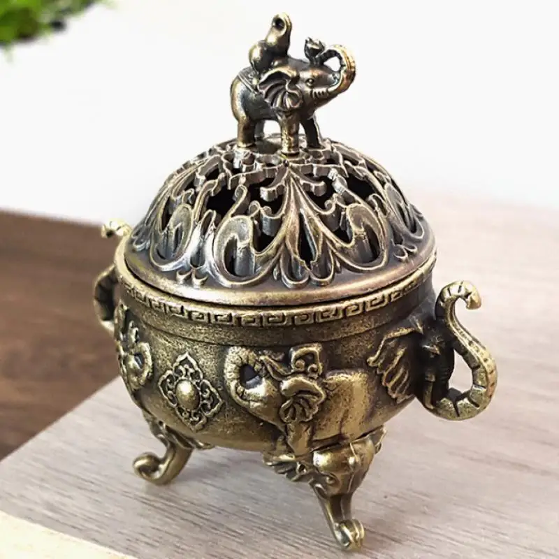 Elephant Lucky Incense Burner Metal Lotus Incense Burner Bowl Incense Holder With Handle Yoga Meditation Home Decor AncientStyle